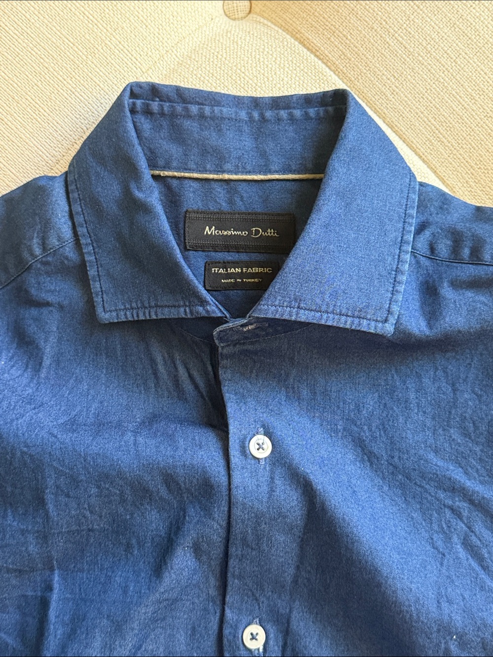 Massimo Dutti Deep Blue Italian fabric denim chambray Long-Sleeve  Shirt Medium